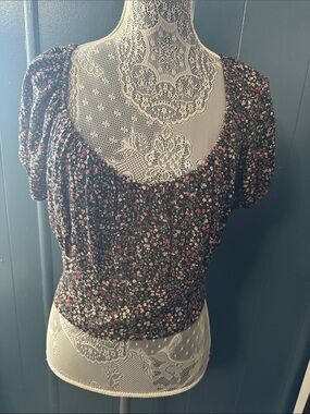 Ambiance Black Floral Smocked Square-Neck Blouse